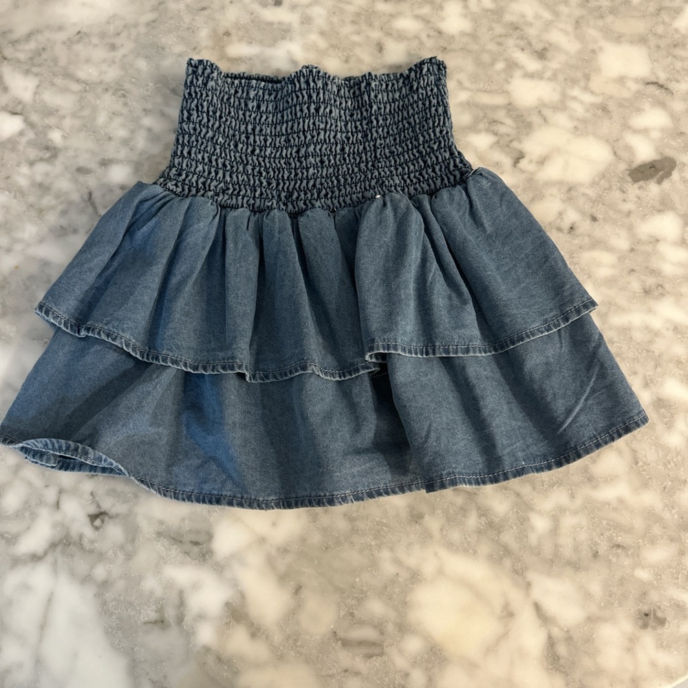 mini faux denim smocked skirt